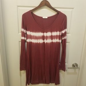Promesa Burgundy Tie Dye Bell Sleeve Tunic Dress M